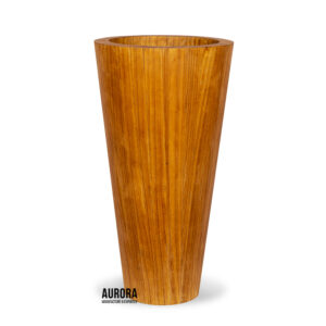 High Round Tapered Fiberglass Pot With Wood Veneer Surface
