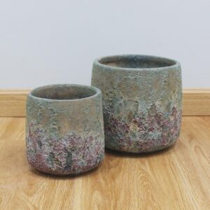 Round Green Rust Cylinder Ceramic Pot