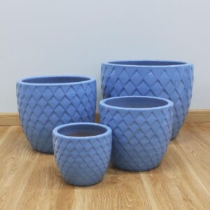 Round Egg Ceramic Planter Pot With Diamond Pattern