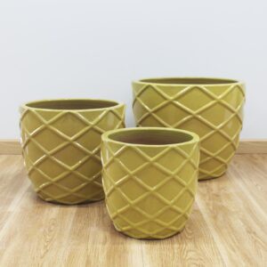 Round Mesh Pattern Glazed Ceramic Pot