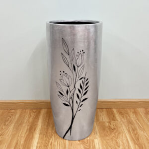 Round Fiberglass plant pots with silver decal glue and handmade texture