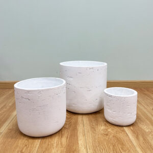 Round White Set of Cement Pots