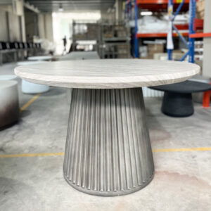 Round Gray Travertine Concrete Dining Table