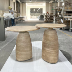 Round Travertine Set of Side Table