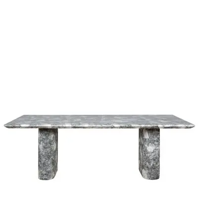 Rectangular GFRC Dining Table with Fluted Pillar Base