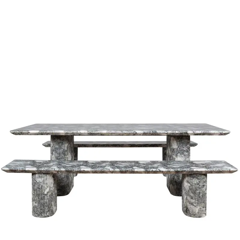 Rectangular GFRC Dining Table with Fluted Pillar Base