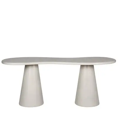 Asymmetrical GFRC Dining Table with Dual Pedestal Base