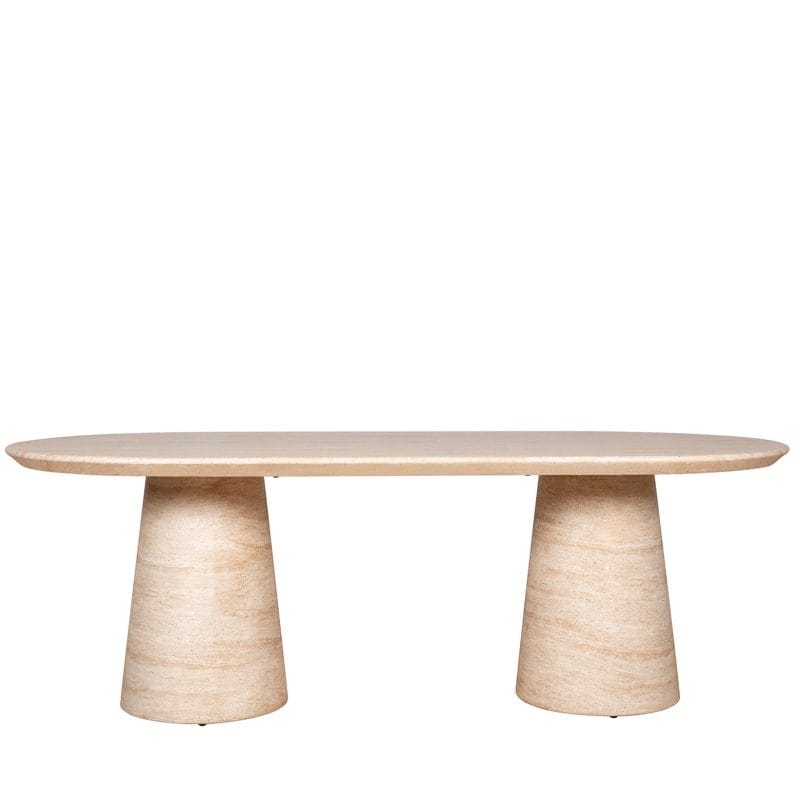 Elliptical GFRC Dining Table with Dual Tapered Pedestal Base