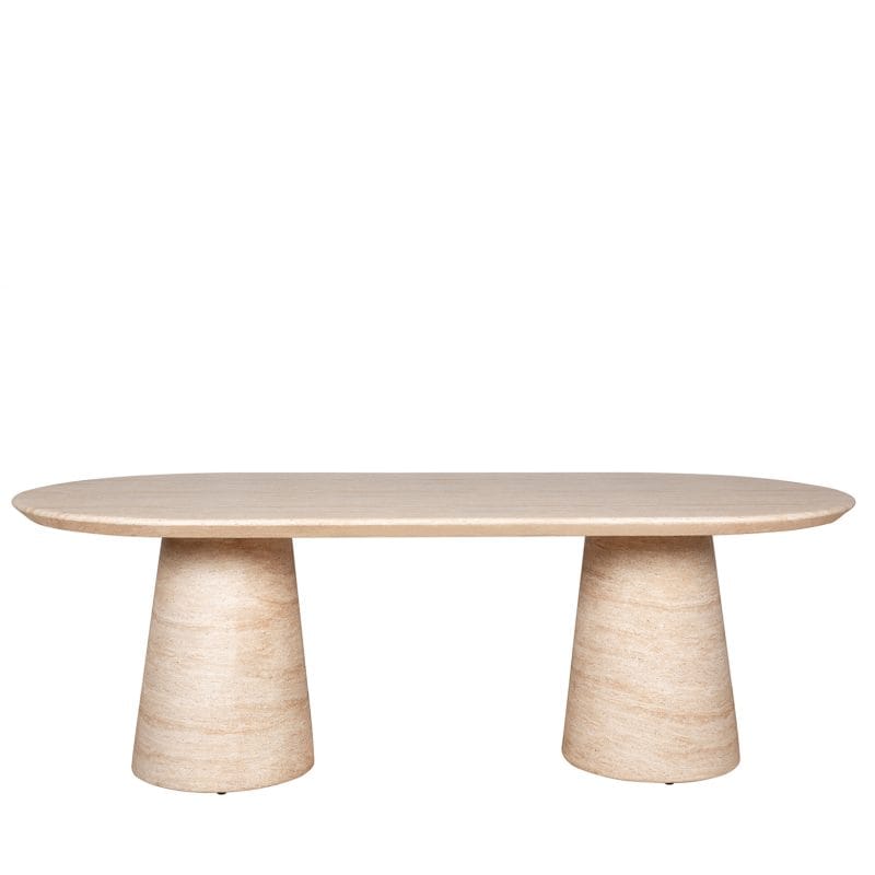 Elliptical GFRC Dining Table with Dual Tapered Pedestal Base