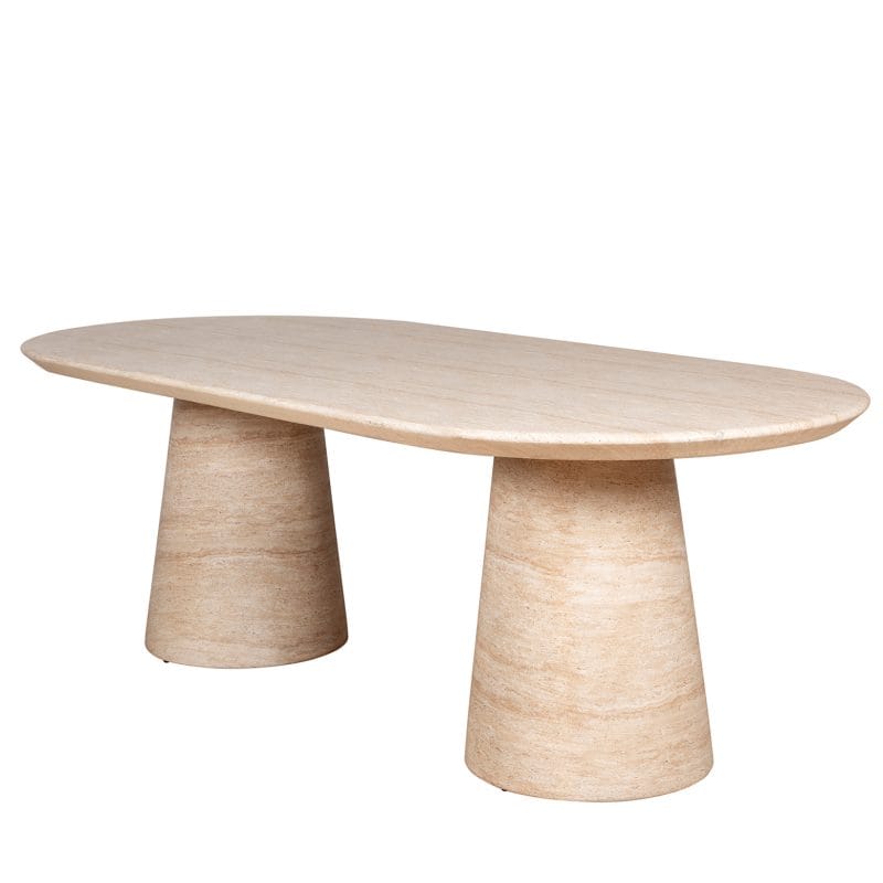 Elliptical GFRC Dining Table with Dual Tapered Pedestal Base