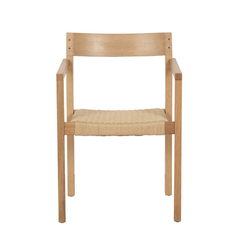 Scandinavian Wood and Jute Dining Chair with Armrests