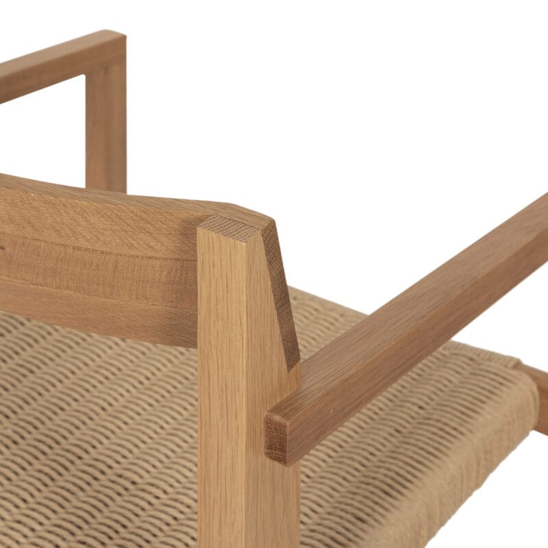Scandinavian Wood and Jute Dining Chair with Armrests