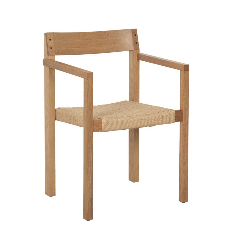 Scandinavian Wood and Jute Dining Chair with Armrests