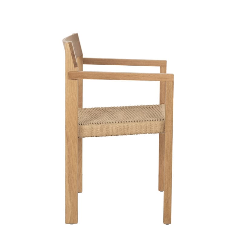 Scandinavian Wood and Jute Dining Chair with Armrests