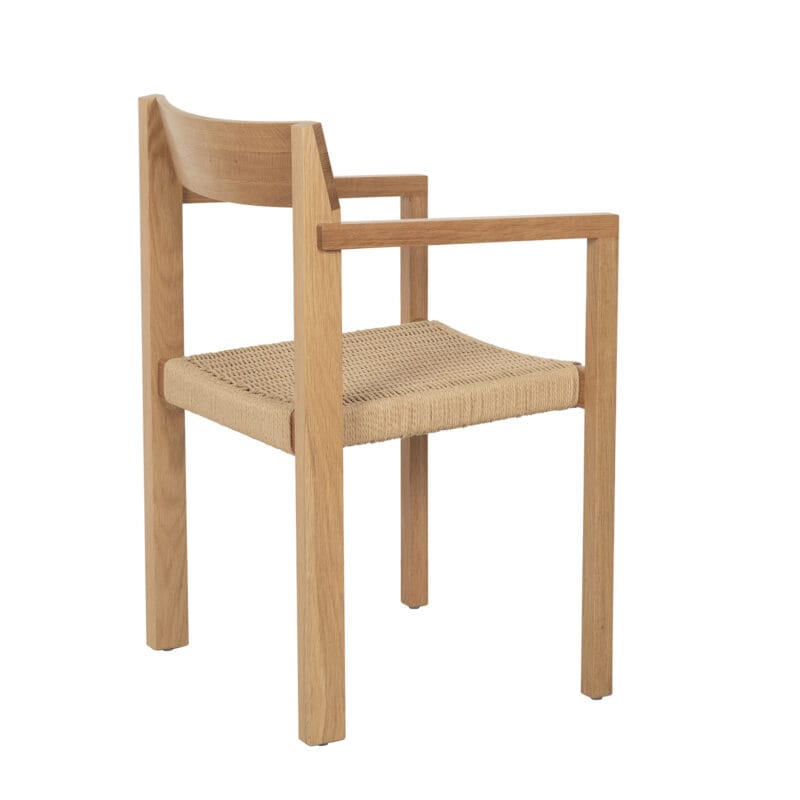 Scandinavian Wood and Jute Dining Chair with Armrests