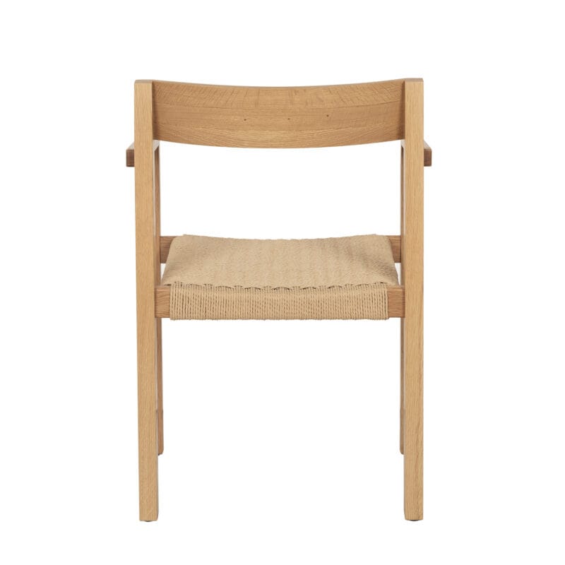 Scandinavian Wood and Jute Dining Chair with Armrests