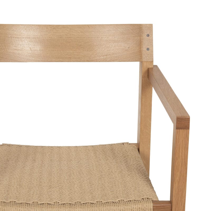 Scandinavian Wood and Jute Dining Chair with Armrests