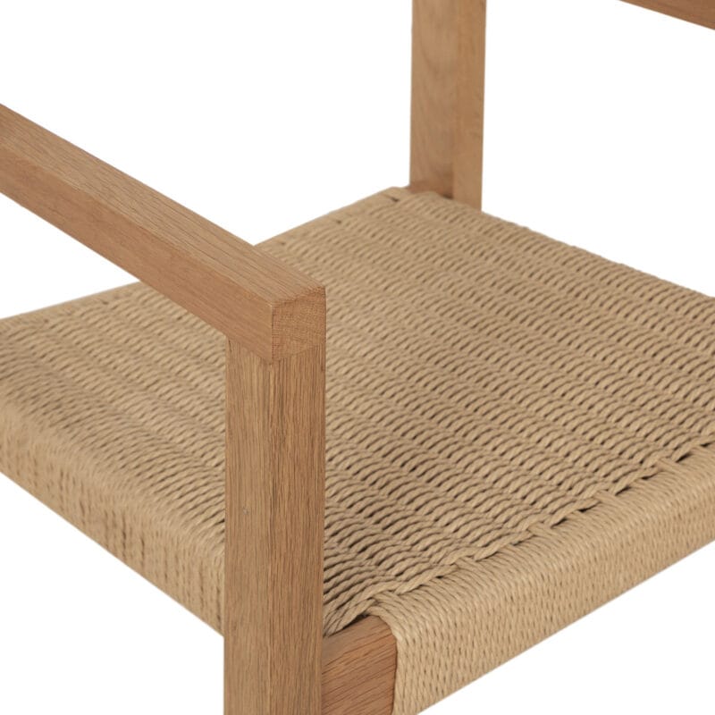Scandinavian Wood and Jute Dining Chair with Armrests