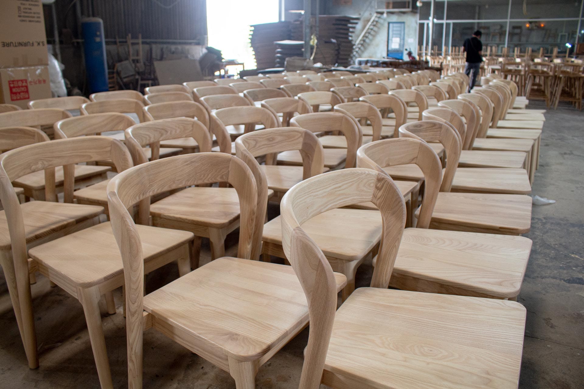 Large-volume wooden chair production inside a furniture factory Vietnam manufacturing facility