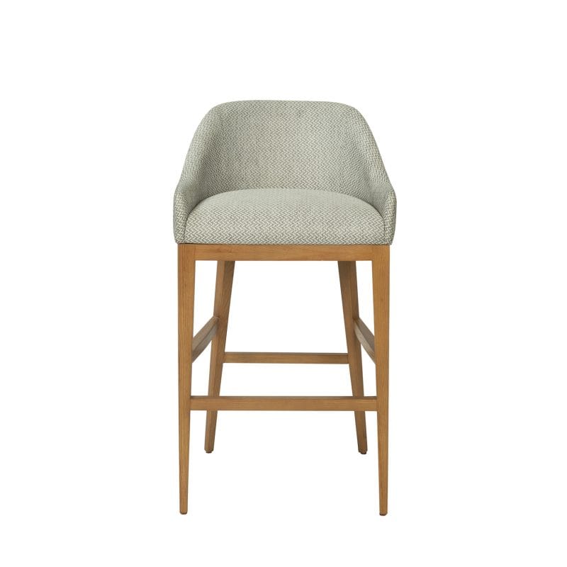 Curved-Back Wood and Cushion Bar Chair with Tapered Geometry