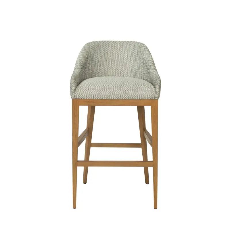 Curved-Back Wood and Cushion Bar Chair with Tapered Geometry