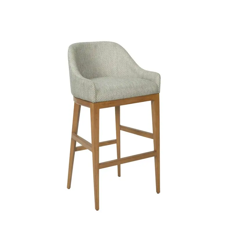 Curved-Back Wood and Cushion Bar Chair with Tapered Geometry