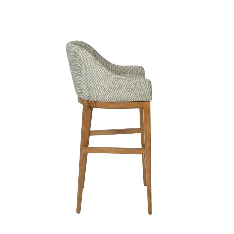 Curved-Back Wood and Cushion Bar Chair with Tapered Geometry