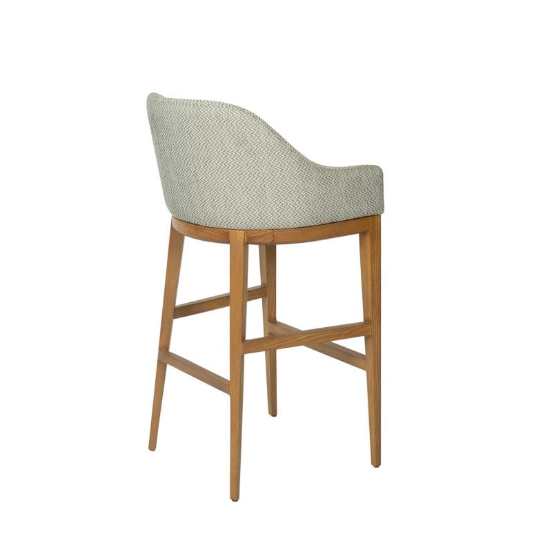 Curved-Back Wood and Cushion Bar Chair with Tapered Geometry