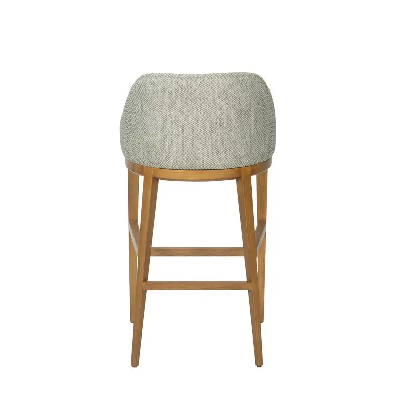 Curved-Back Wood and Cushion Bar Chair with Tapered Geometry