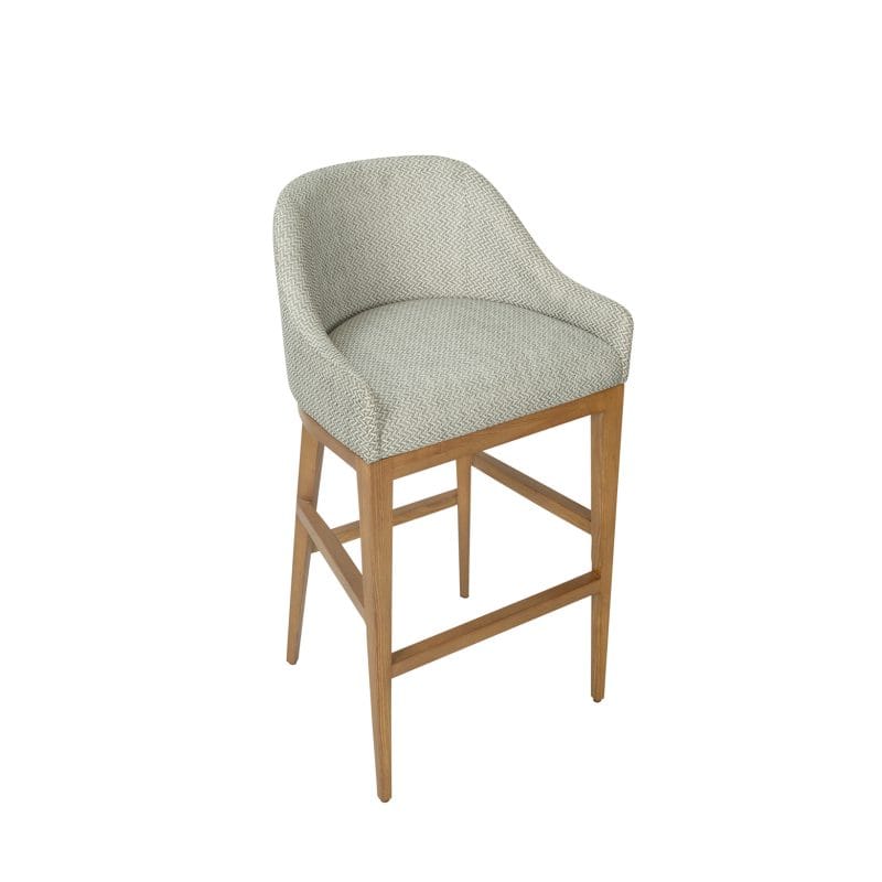 Curved-Back Wood and Cushion Bar Chair with Tapered Geometry