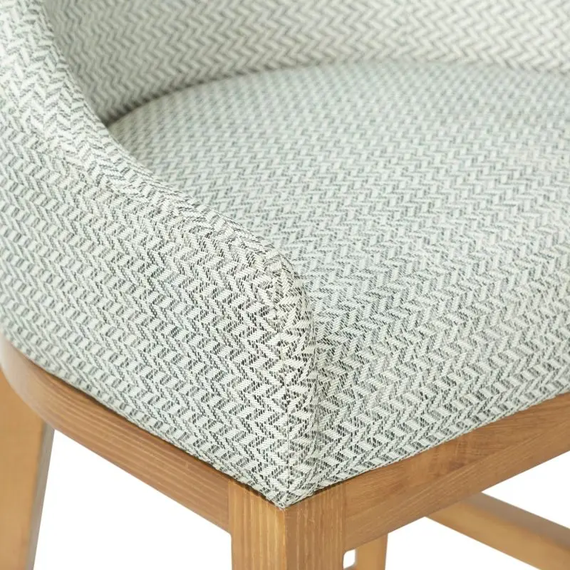 Curved-Back Wood and Cushion Bar Chair with Tapered Geometry