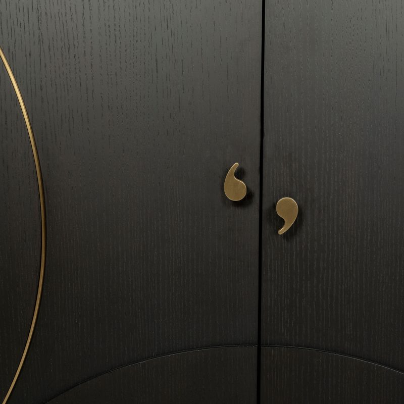 Curved Wood Cabinet with Brass Inlay Detailing
