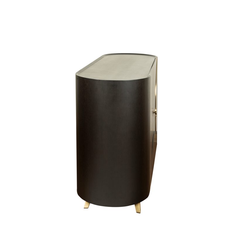 Curved Wood Cabinet with Brass Inlay Detailing