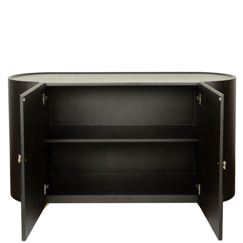 Curved Wood Cabinet with Brass Inlay Detailing