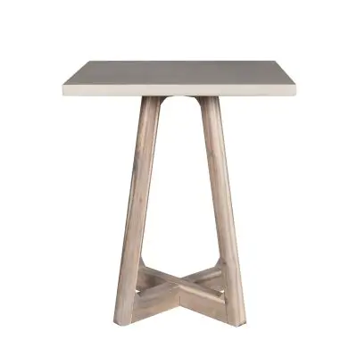GFRC and Wood Bar Table with Cross-Leg Base