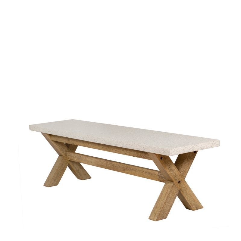 GFRC and Wood Bench with Cross-Leg Structural Frame