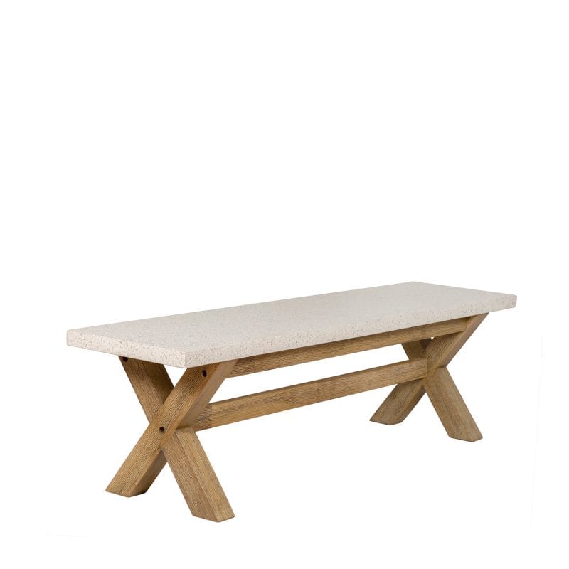 GFRC and Wood Bench with Cross-Leg Structural Frame
