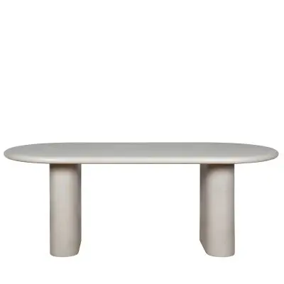 Oval GFRC Dining Table with Dual Cylindrical Pedestal Base