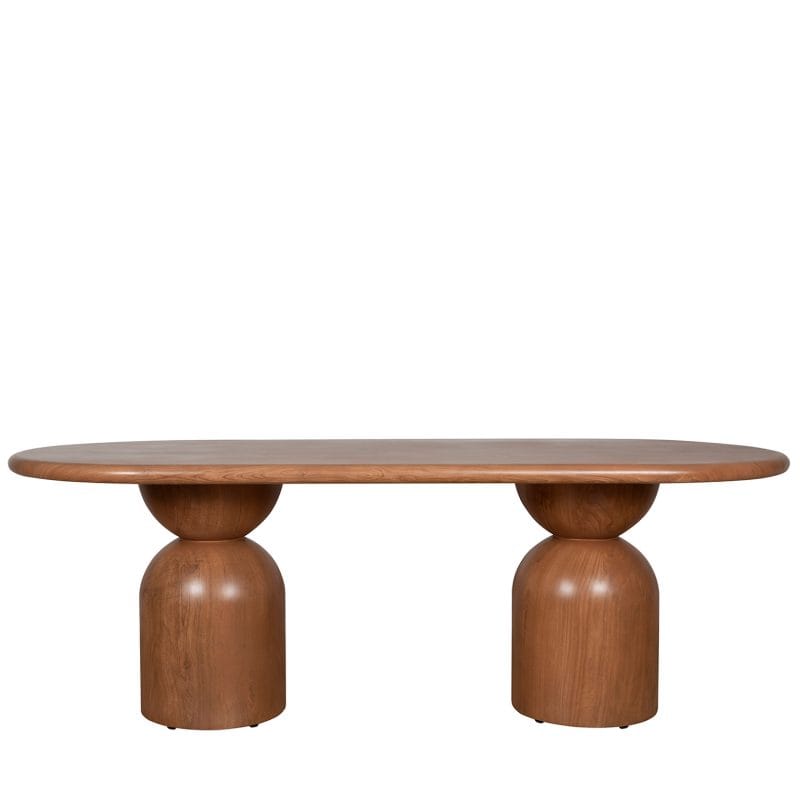 Oval GFRC Dining Table with Dual-Sphere Pedestal Base