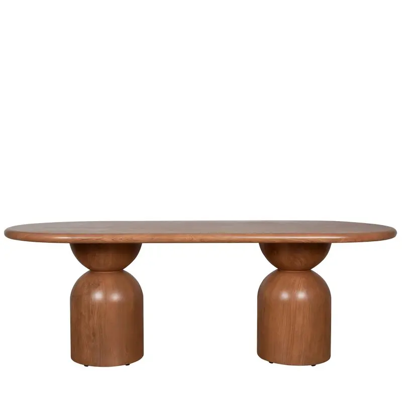 Oval GFRC Dining Table with Dual-Sphere Pedestal Base