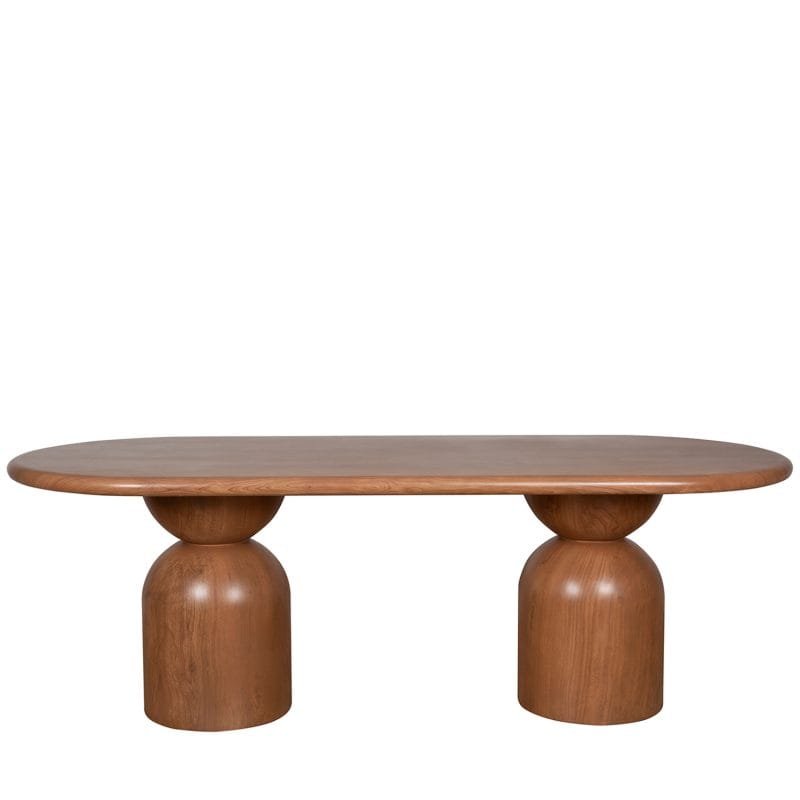 Oval GFRC Dining Table with Dual-Sphere Pedestal Base