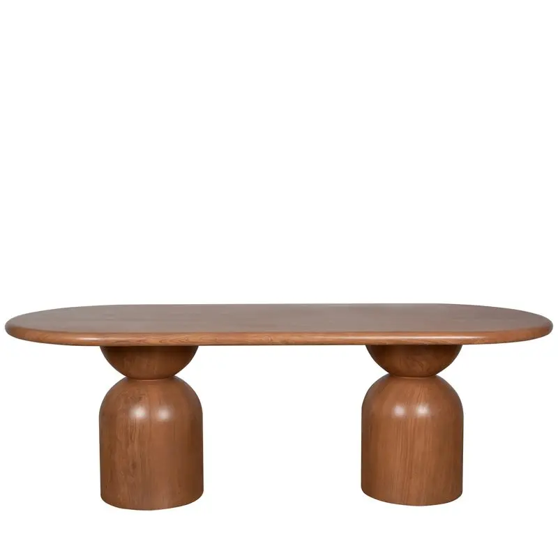Oval GFRC Dining Table with Dual-Sphere Pedestal Base