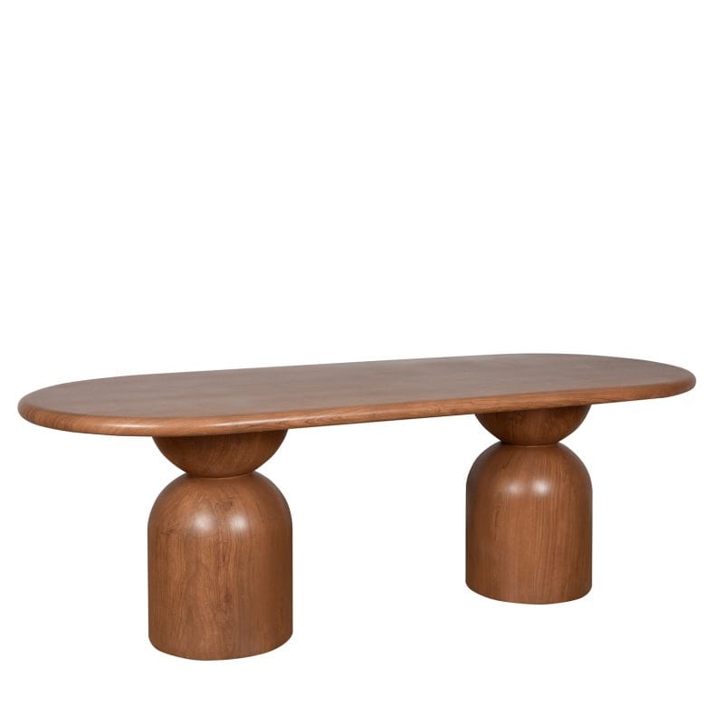 Oval GFRC Dining Table with Dual-Sphere Pedestal Base