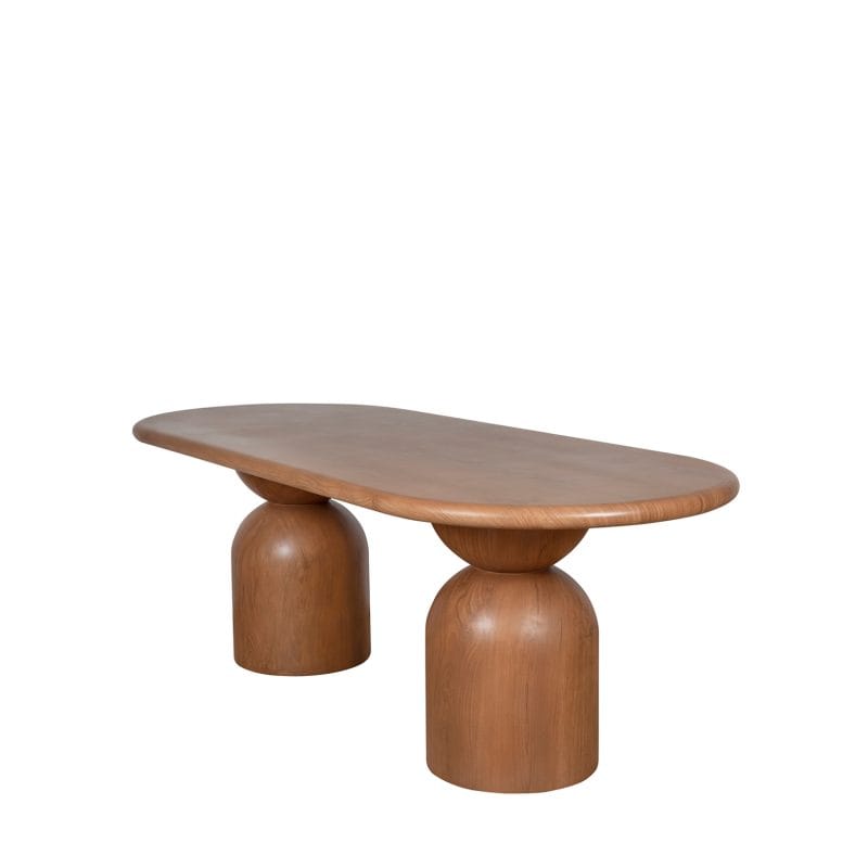 Oval GFRC Dining Table with Dual-Sphere Pedestal Base