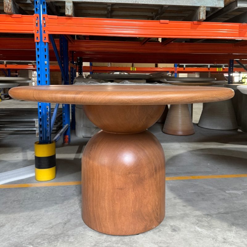 Round GFRC Dining Table with Dual-Sphere Pedestal Base