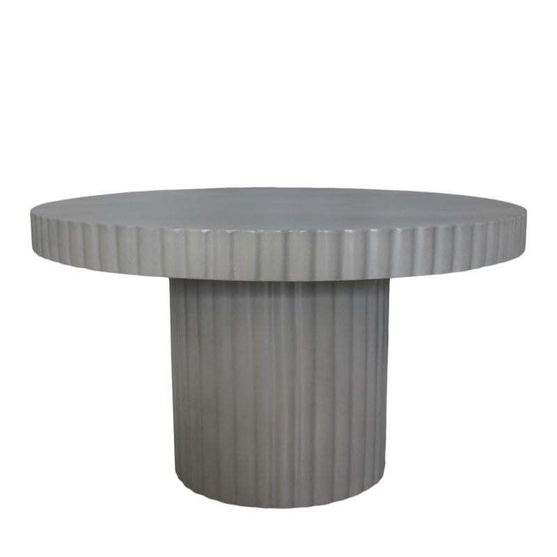 Round GFRC Dining Table with Fluted Edge and Cylindrical Pedestal Base