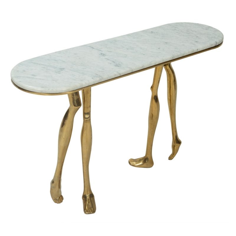 Stone & Brass Console Table with Sculptural Leg Form