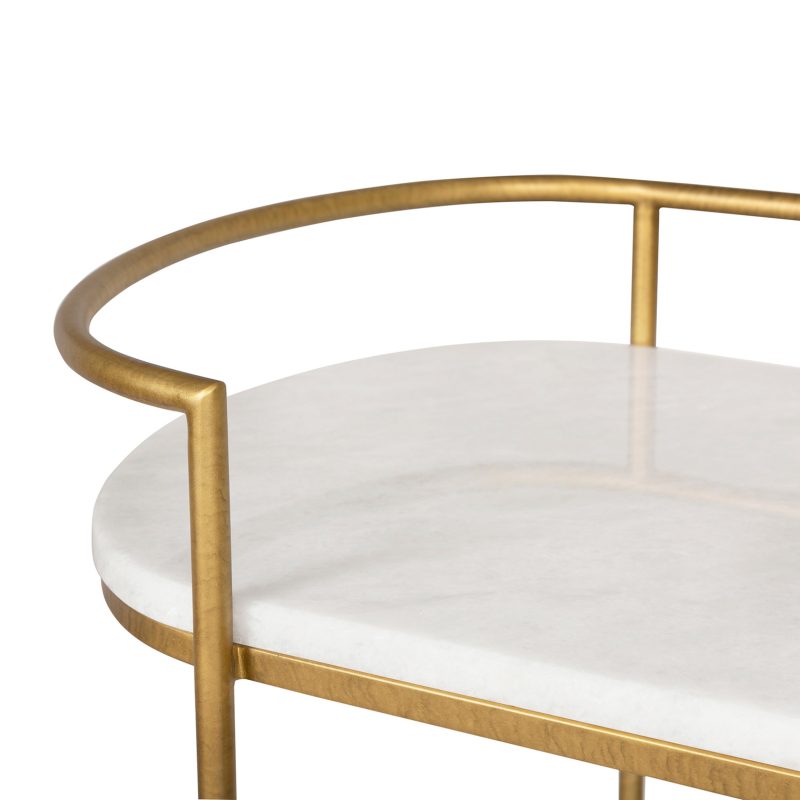 Symmetry Iron Bar Cart with Dual Marble Stone Shelves