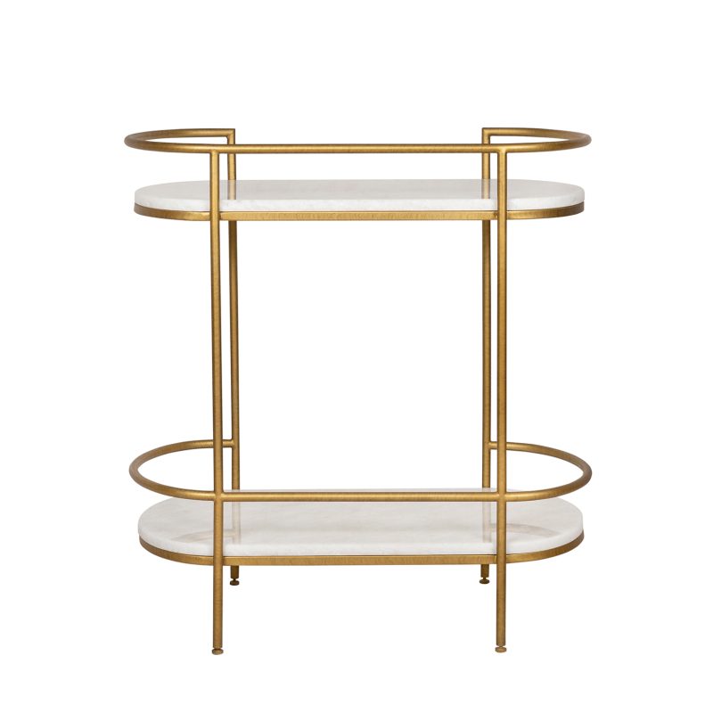 Symmetry Iron Bar Cart with Dual Marble Stone Shelves