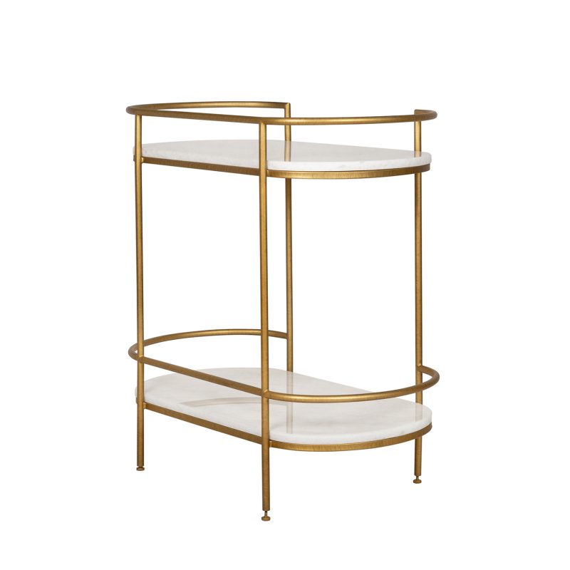 Symmetry Iron Bar Cart with Dual Marble Stone Shelves